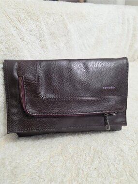 Samsara Purple Brown Vegan Leather Zip Clutch Bag